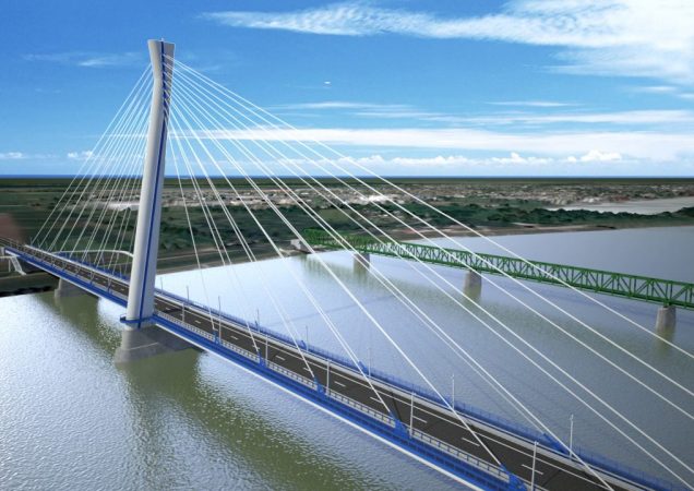 Nový cestný most medzi miestami Komárom - Komárno