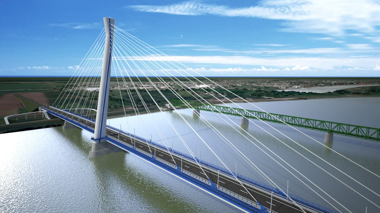 Nový cestný most medzi miestami Komárom - Komárno